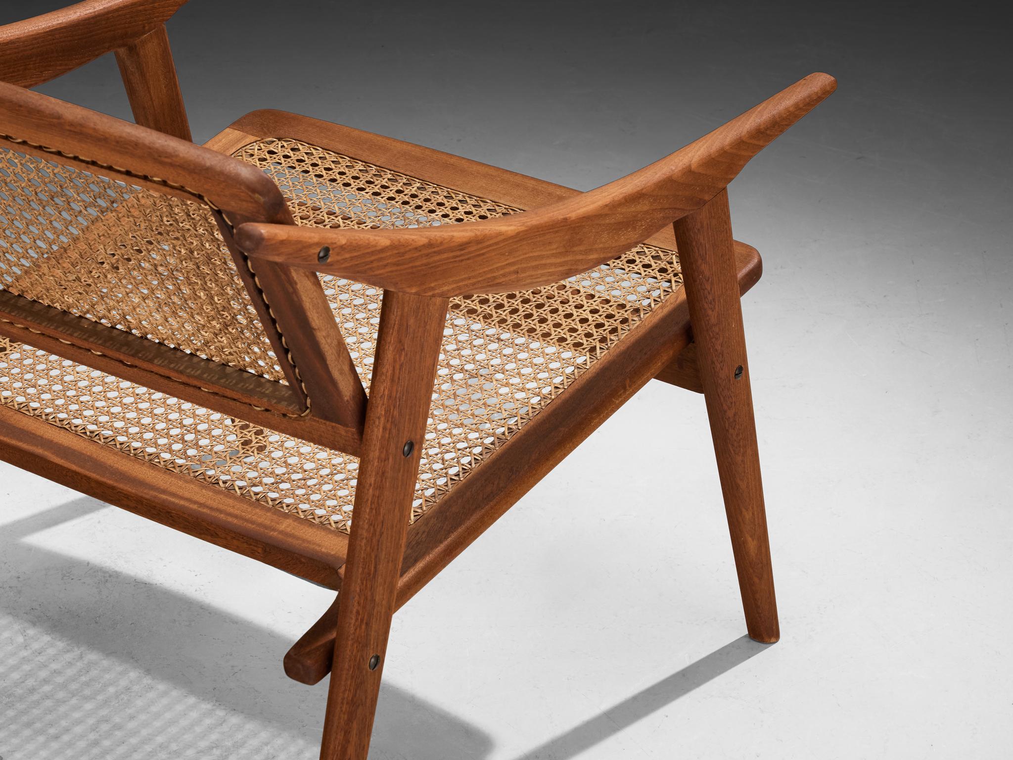 Michel Ducaroy for SNA Roset Pair of Lounge Chairs in Teak and Cane