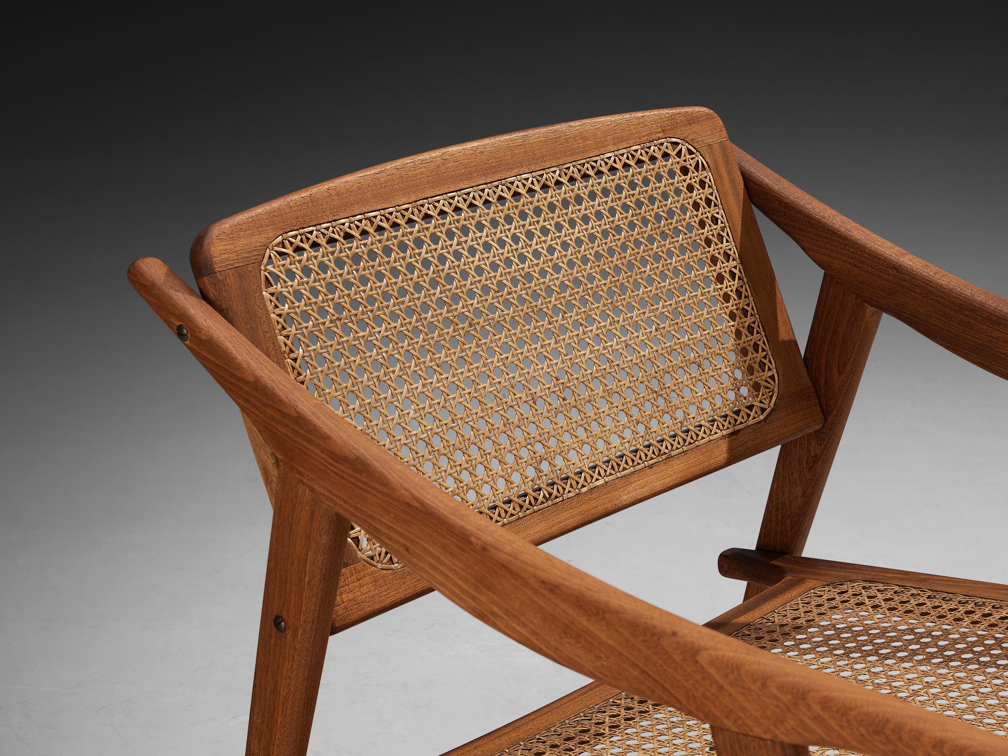 Michel Ducaroy for SNA Roset Pair of Lounge Chairs in Teak and Cane