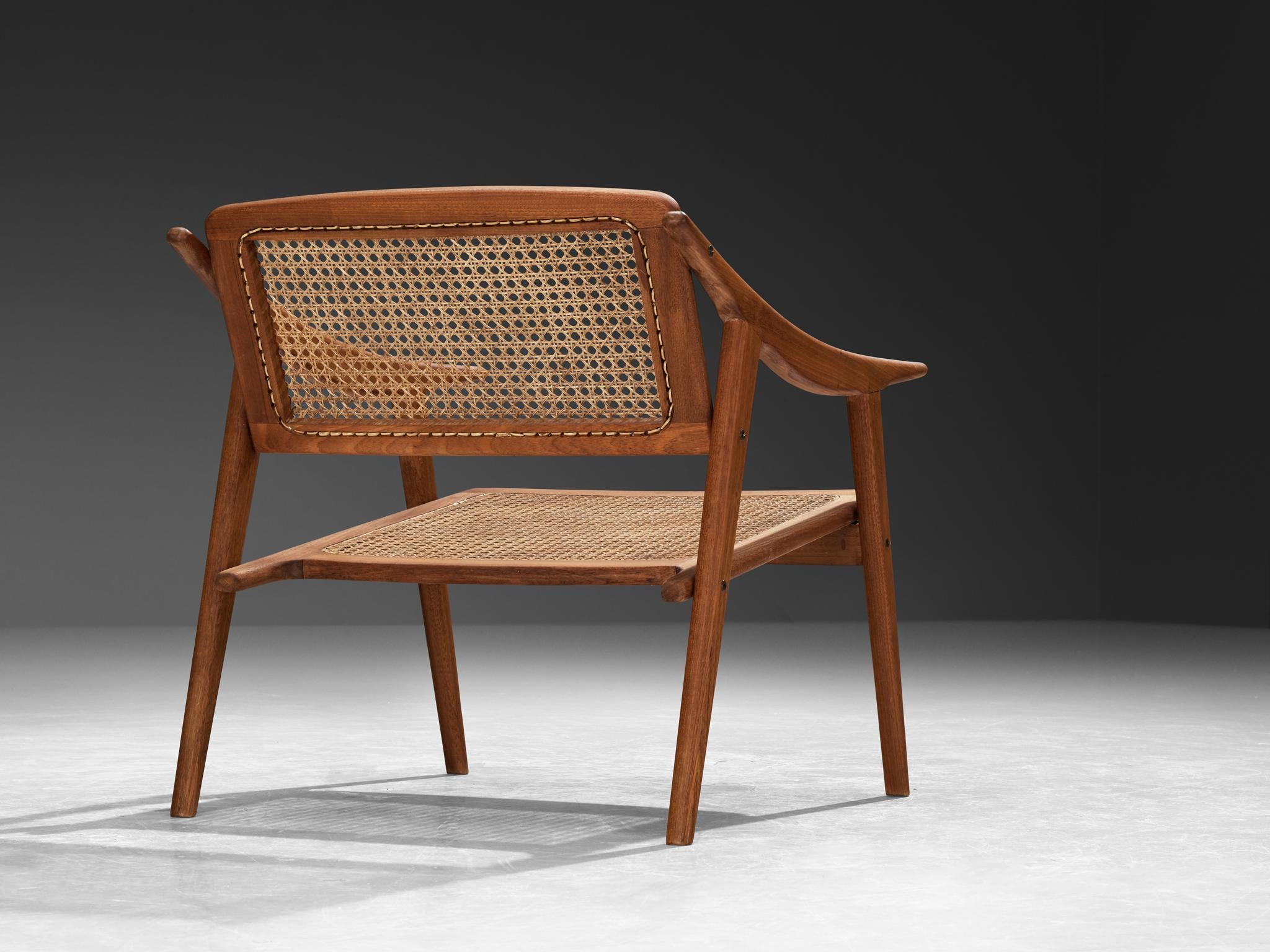 Michel Ducaroy for SNA Roset Pair of Lounge Chairs in Teak and Cane