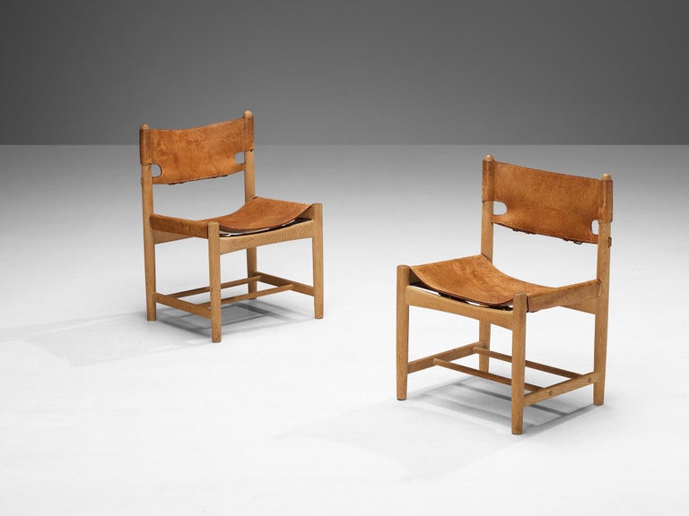 Børge Mogensen for Fredericia Set of Six Armchairs in Oak & Cognac Leather