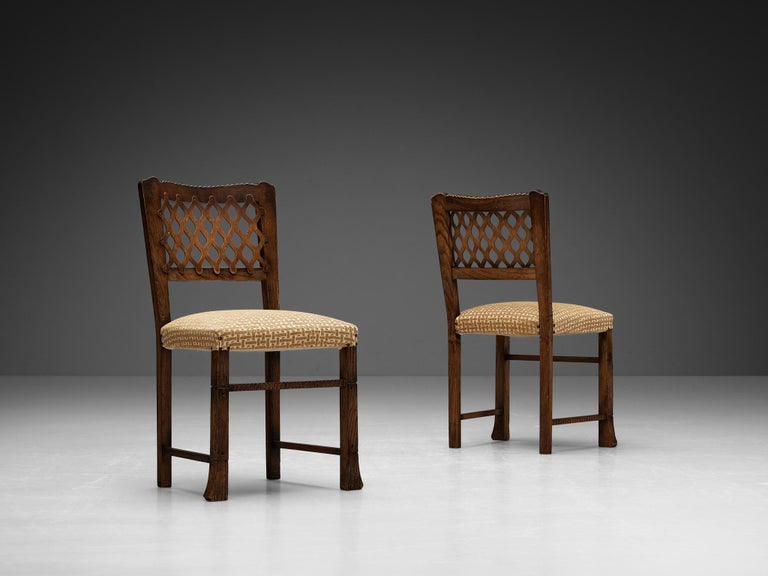 Ernesto Valabrega Set of Six Dining Chairs in Chestnut and Patterned Fabric