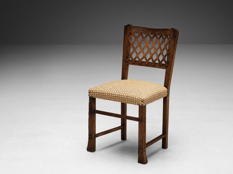 Ernesto Valabrega Set of Six Dining Chairs in Chestnut and Patterned Fabric