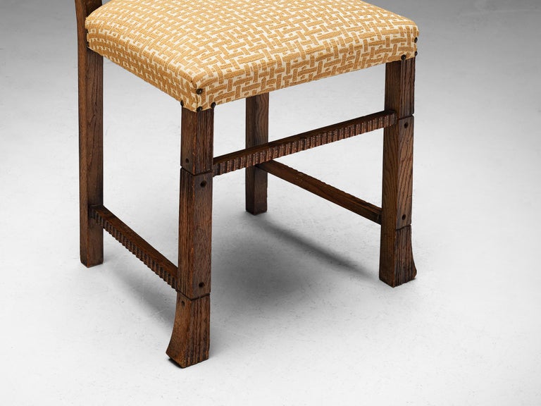 Ernesto Valabrega Set of Six Dining Chairs in Chestnut and Patterned Fabric