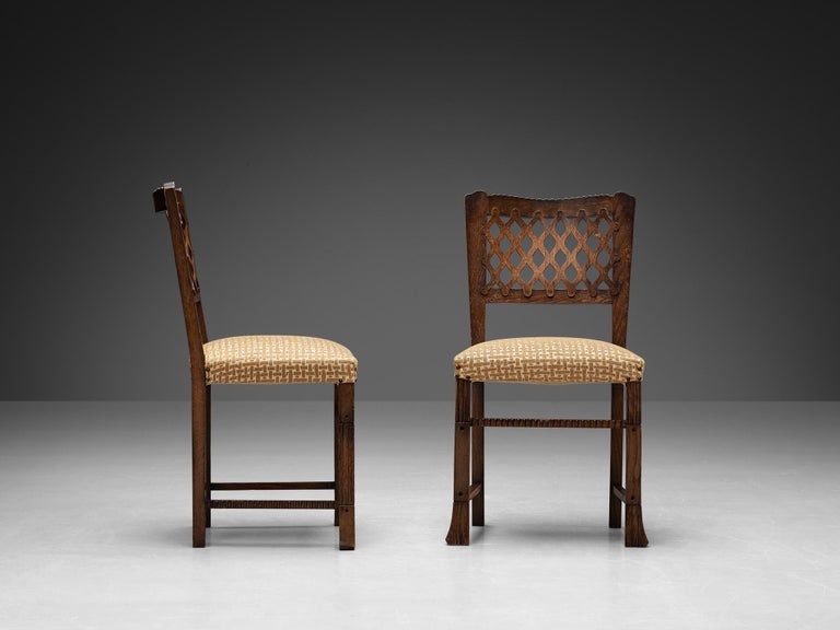 Ernesto Valabrega Set of Six Dining Chairs in Chestnut and Patterned Fabric