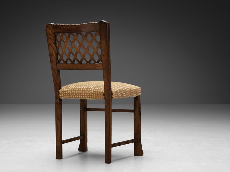 Ernesto Valabrega Set of Six Dining Chairs in Chestnut and Patterned Fabric