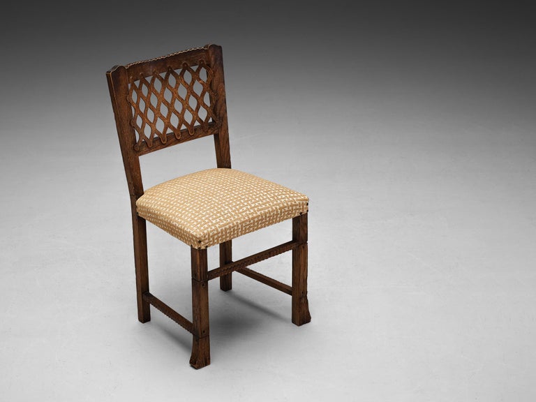 Ernesto Valabrega Set of Six Dining Chairs in Chestnut and Patterned Fabric