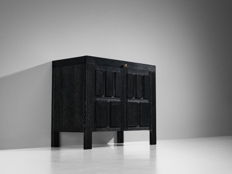 Belgian Brutalist Cabinet in Black Lacquered Oak