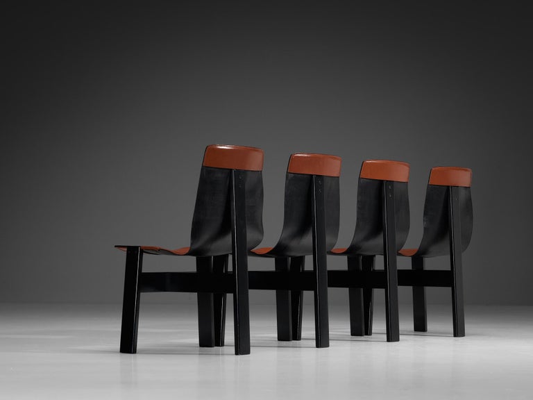 Angelo Mangiarotti for Skipper Set of Four 'Tre 3' Dining Chairs in Leather