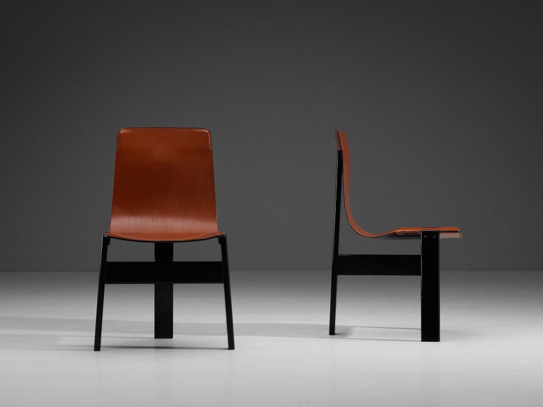 Angelo Mangiarotti for Skipper Set of Four 'Tre 3' Dining Chairs in Leather