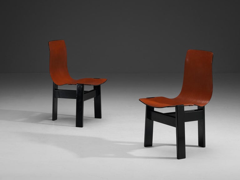 Angelo Mangiarotti for Skipper Set of Four 'Tre 3' Dining Chairs in Leather