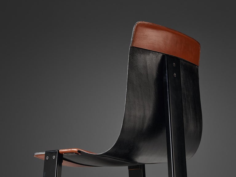 Angelo Mangiarotti for Skipper Set of Four 'Tre 3' Dining Chairs in Leather