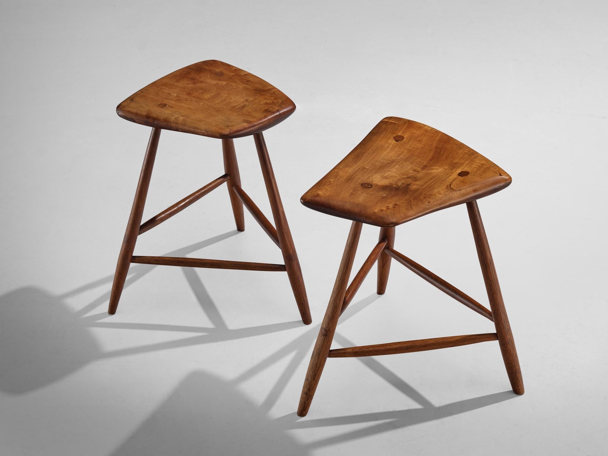 Wharton Esherick Three-Legged Stools in Cottonwood