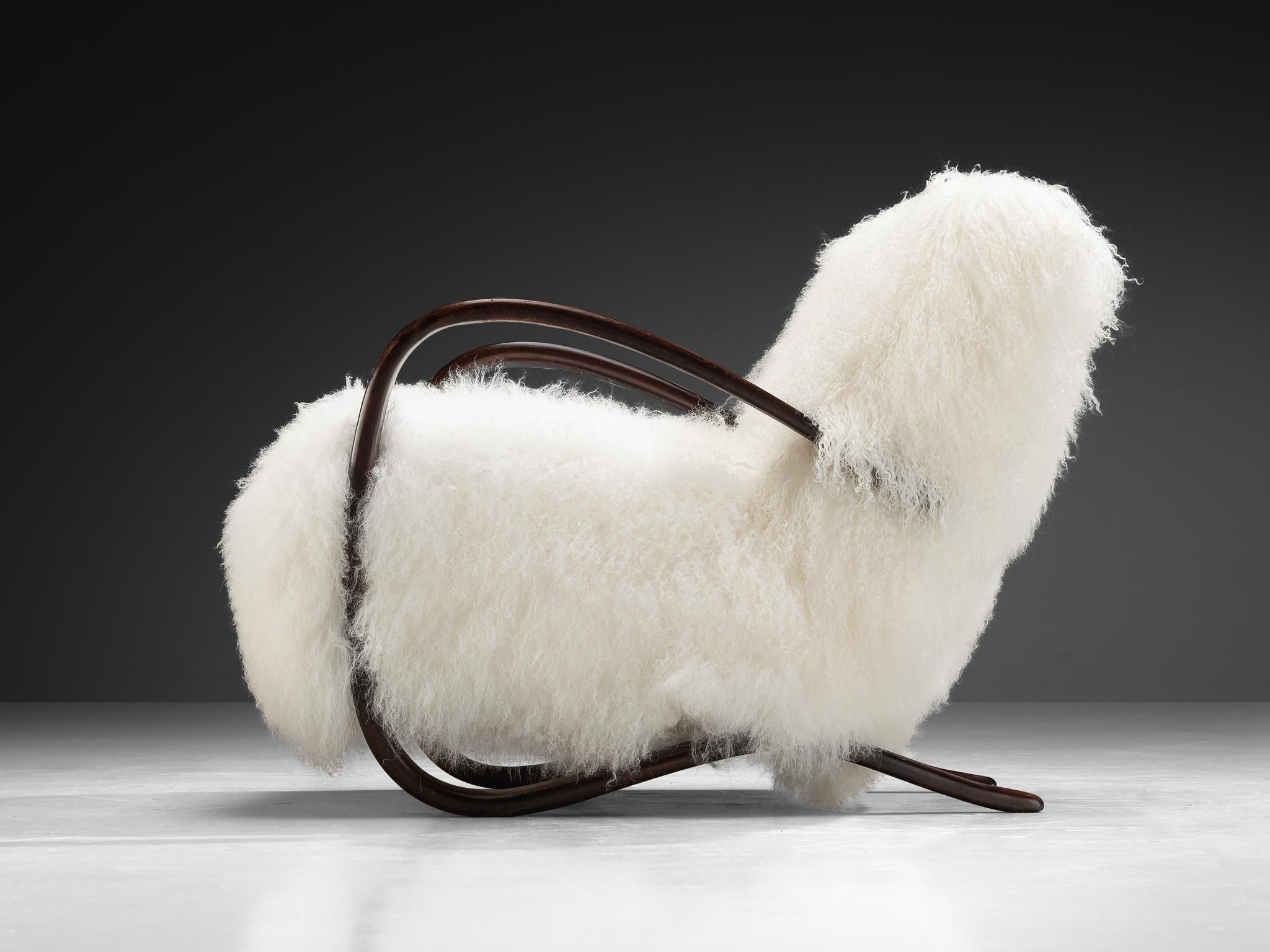 Jindrich Halabala Lounge Chair in White Tibetan Lambswool