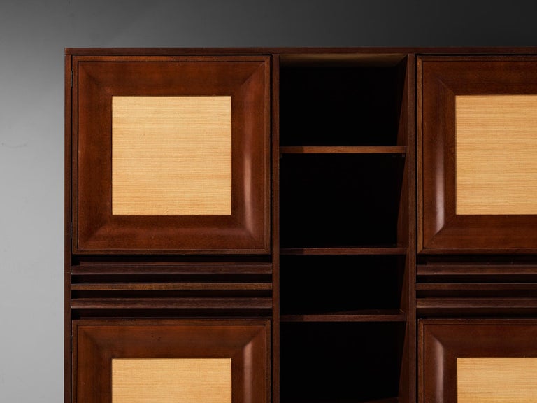 Angelo Mangiarotti for Sorgente dei Mobili Cabinet in Mahogany & Grasscloth