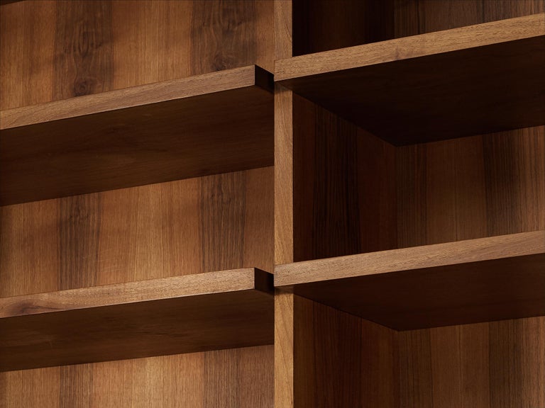 Large Italian Bookcase in Walnut, Cherry, and Grasscloth