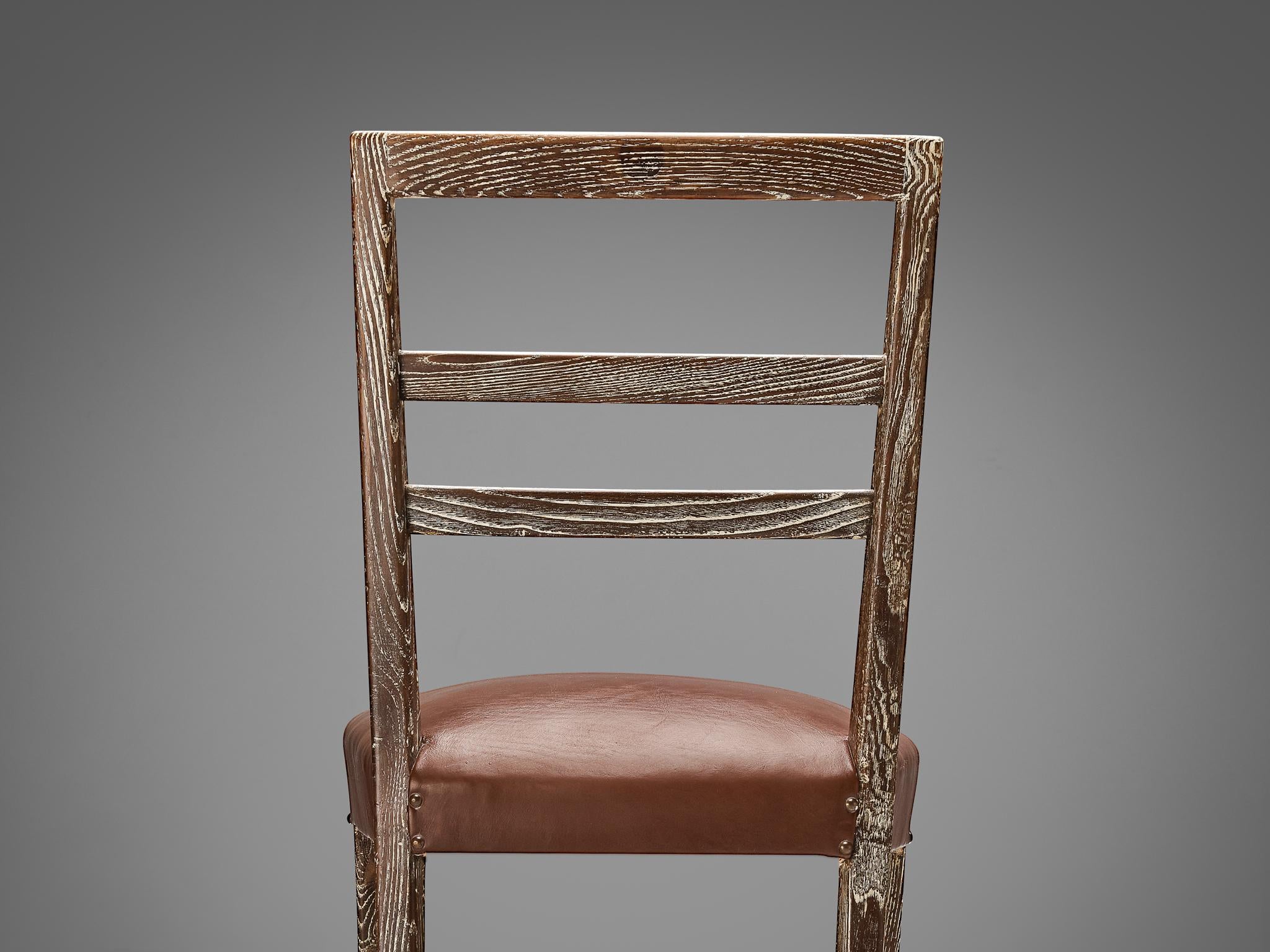 Unique Italian Pair of Dining Chairs in Cerused Chestnut