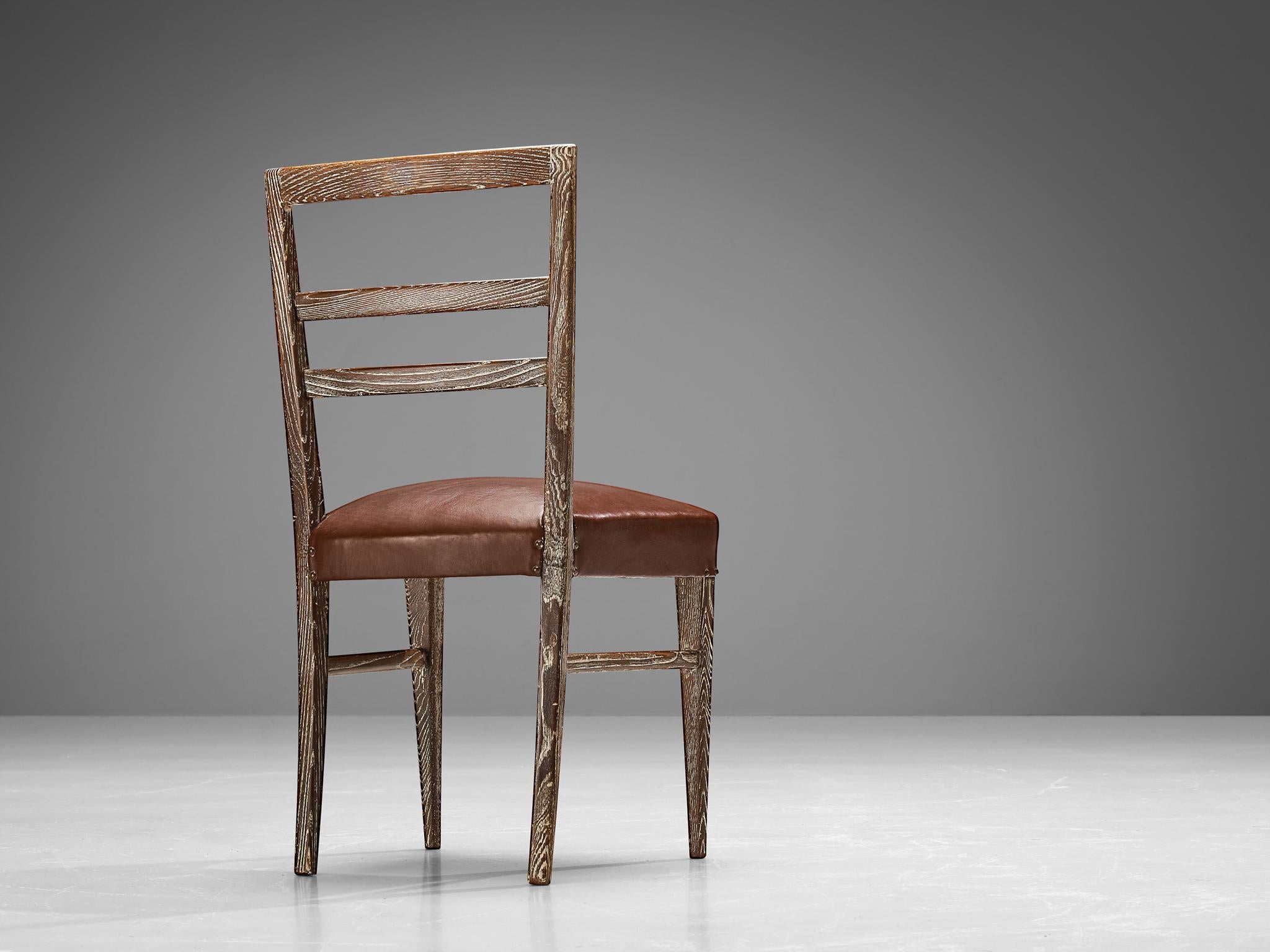 Unique Italian Pair of Dining Chairs in Cerused Chestnut