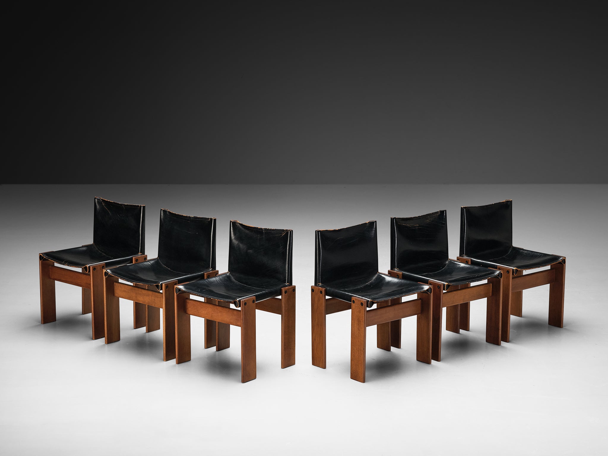 Afra & Tobia Scarpa for Molteni Set of Six 'Monk' Dining Chairs in Leather