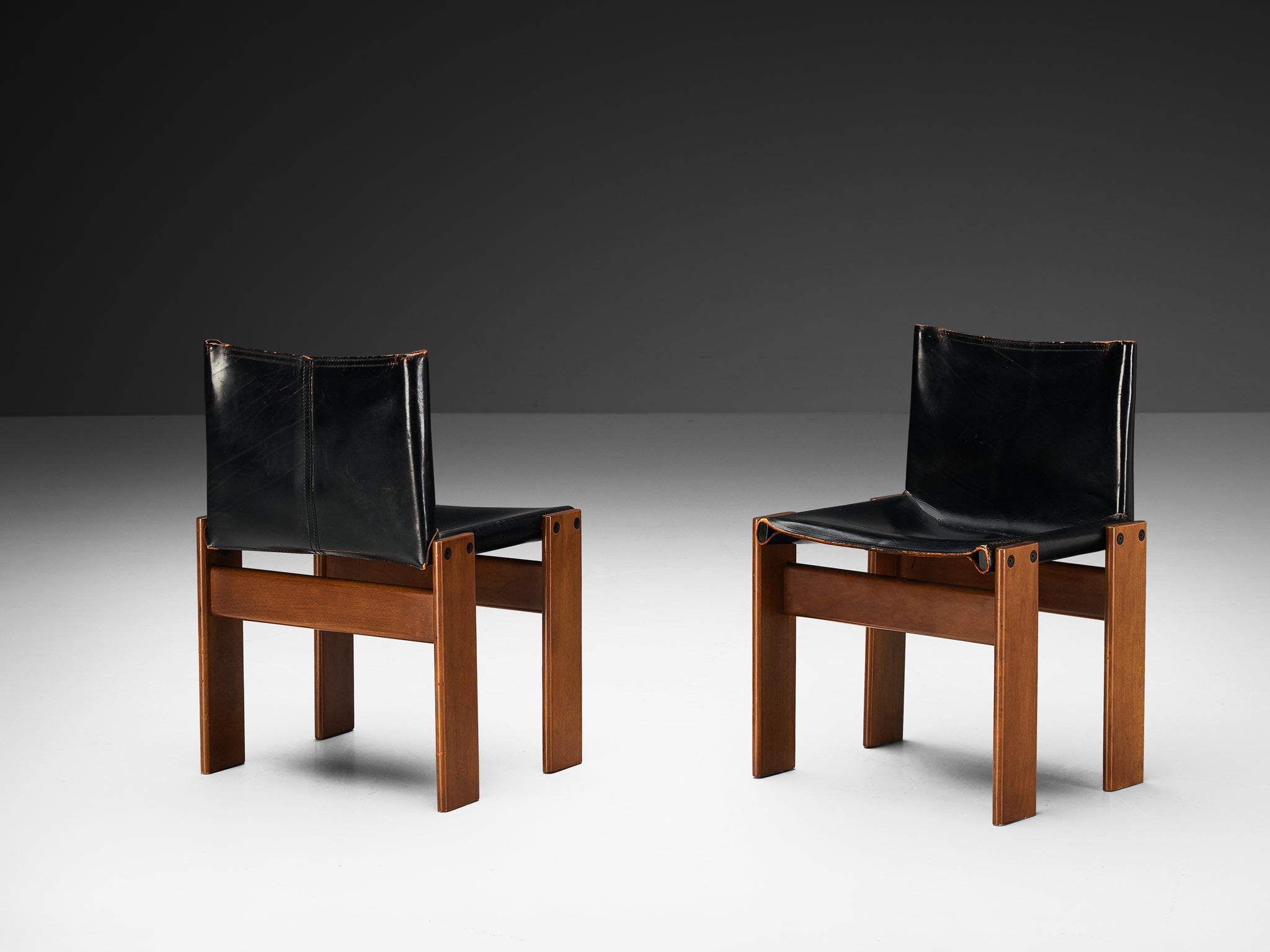 Afra & Tobia Scarpa for Molteni Set of Six 'Monk' Dining Chairs in Leather