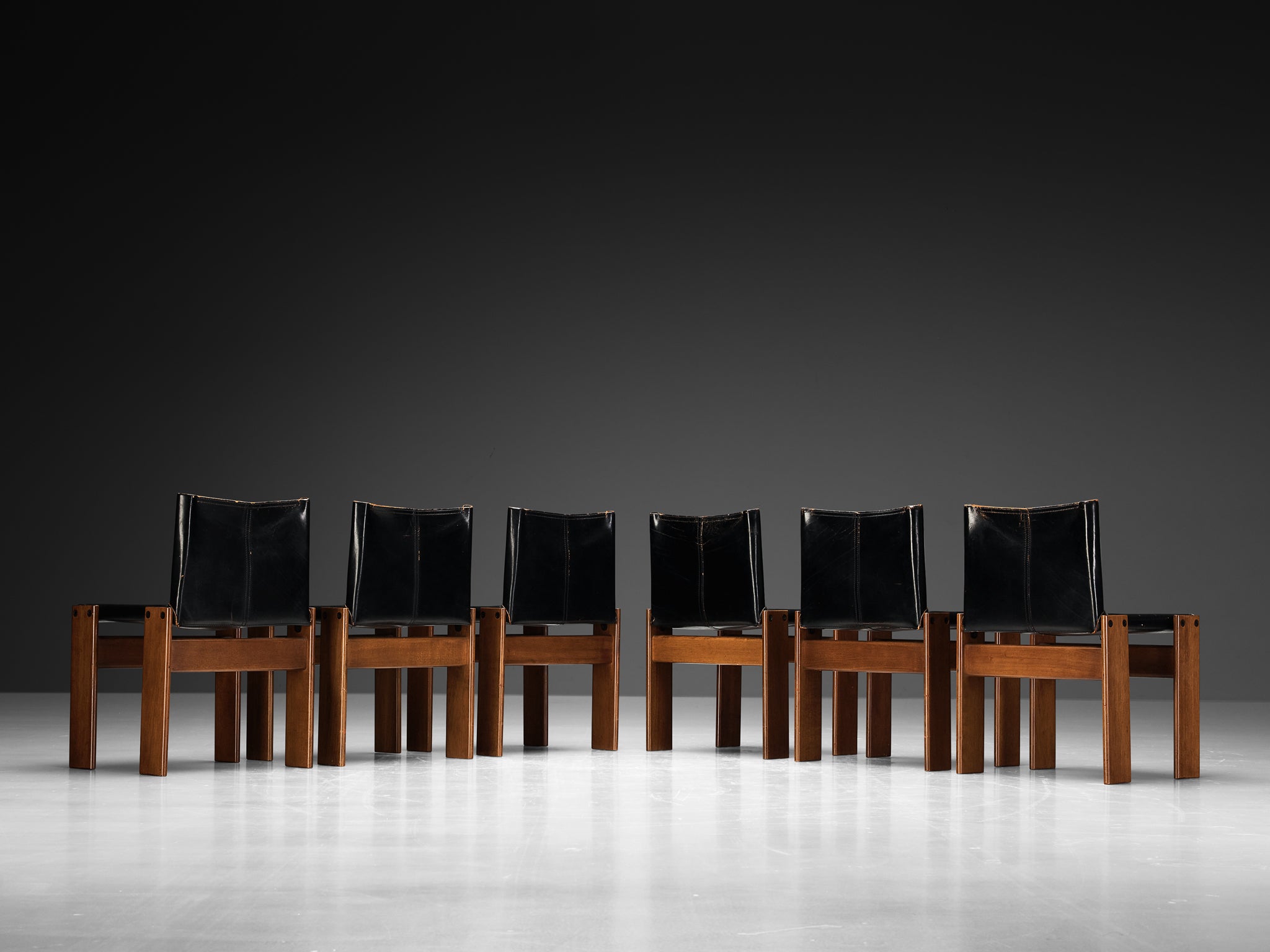 Afra & Tobia Scarpa for Molteni Set of Six 'Monk' Dining Chairs in Leather