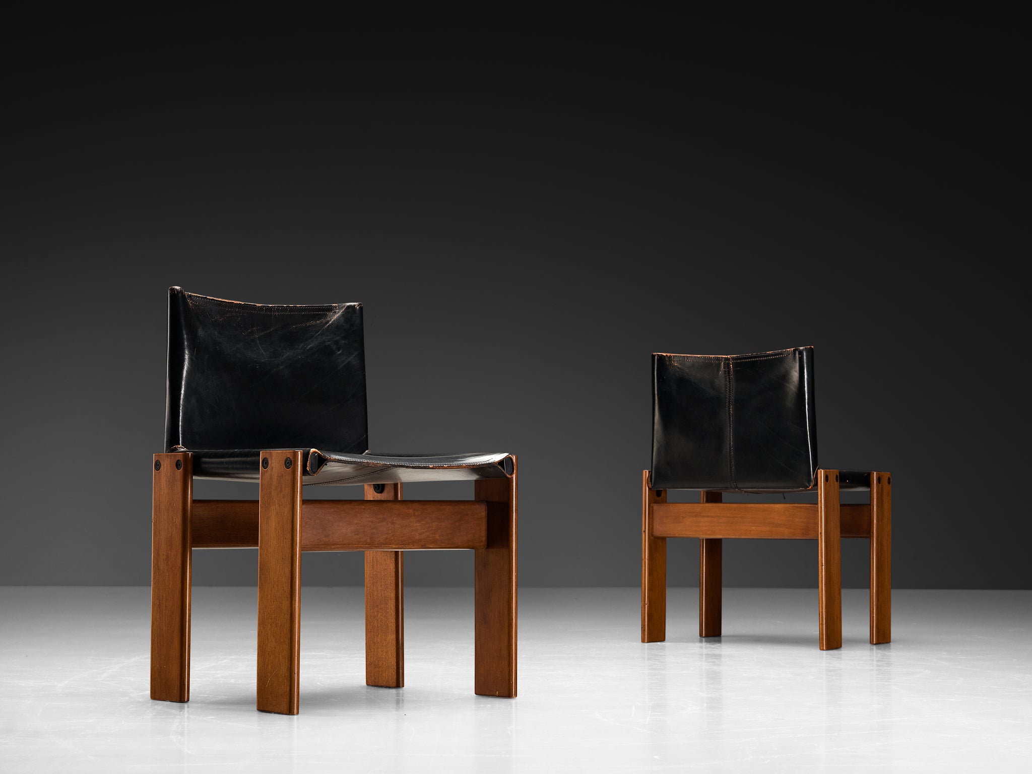 Afra & Tobia Scarpa for Molteni Set of Six 'Monk' Dining Chairs in Leather