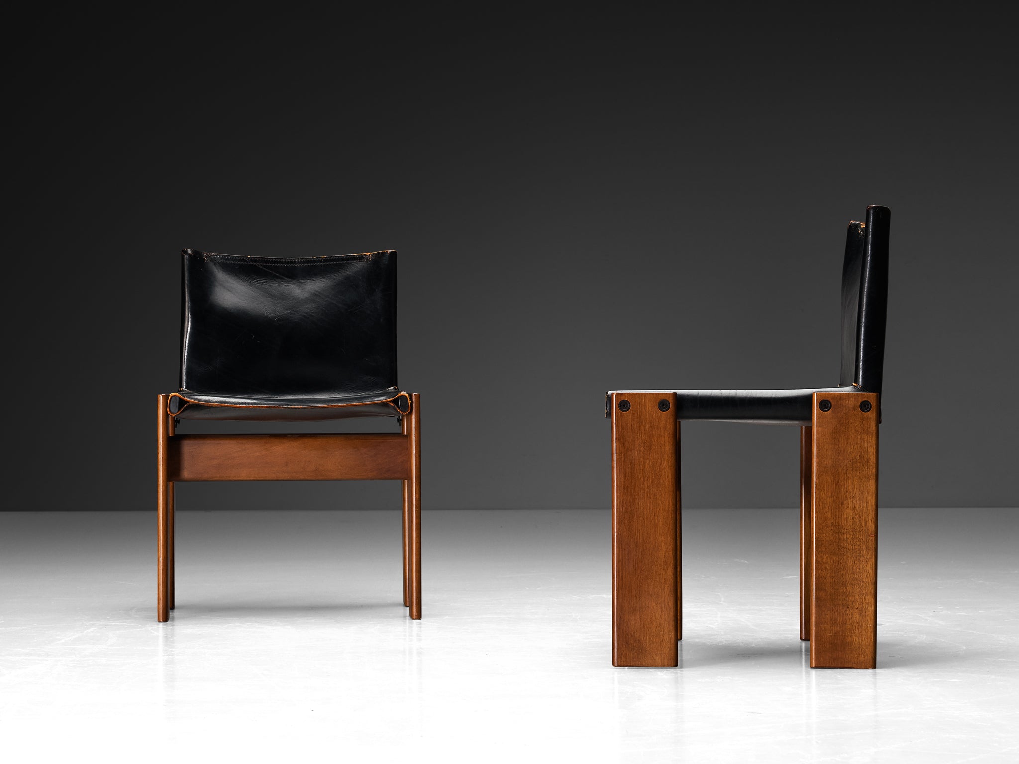 Afra & Tobia Scarpa for Molteni Set of Six 'Monk' Dining Chairs in Leather