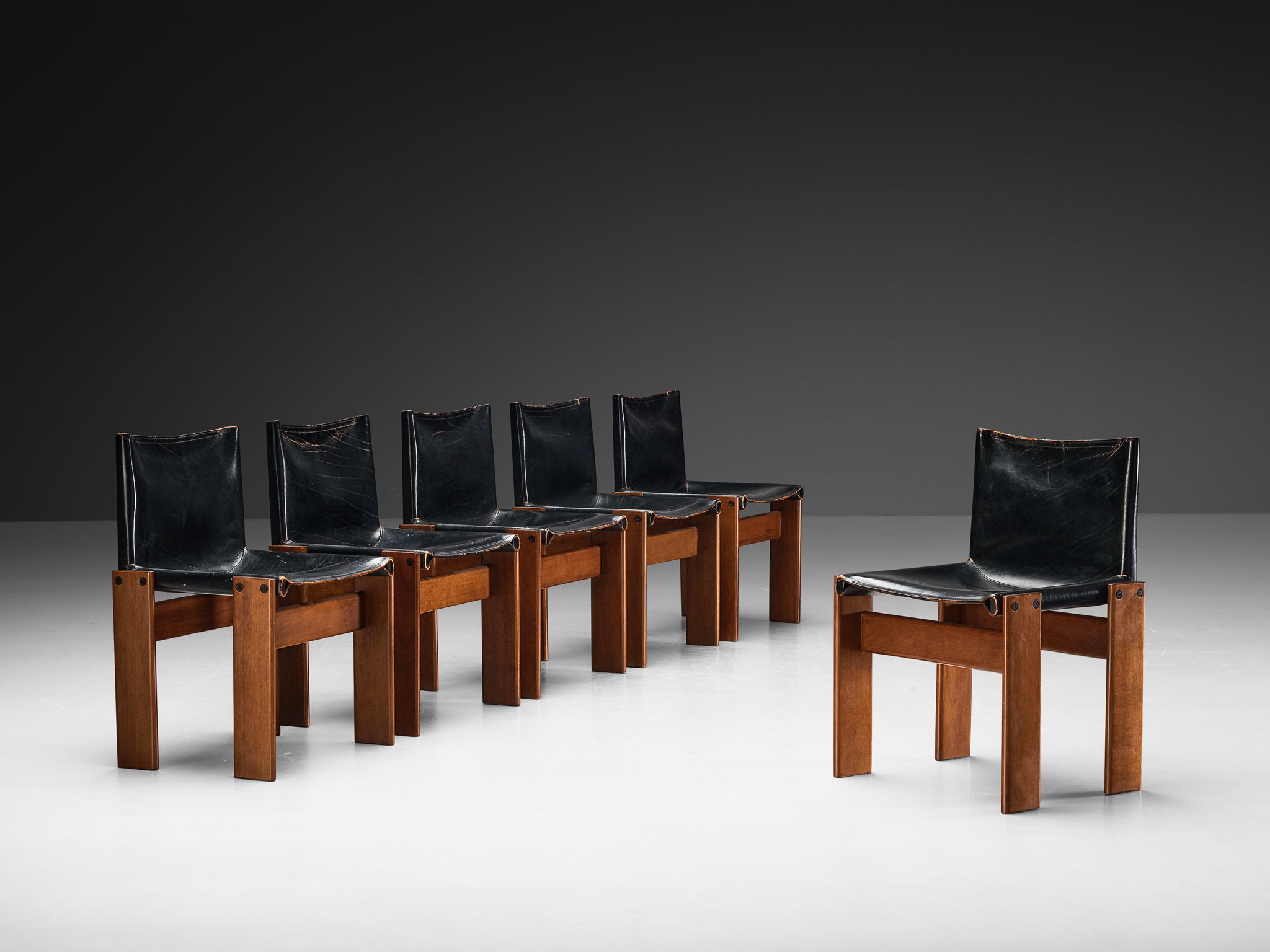 Afra & Tobia Scarpa for Molteni Set of Six 'Monk' Dining Chairs in Leather