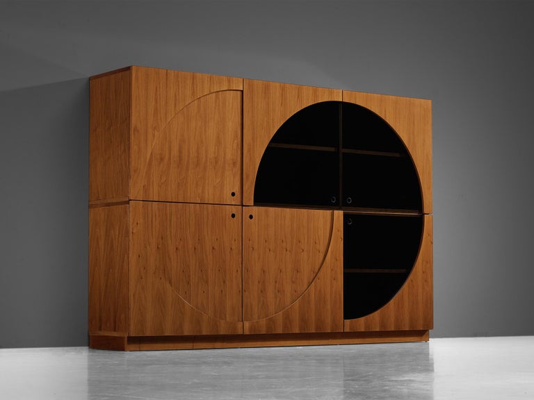 Nikol International Tall Post-Modern Sideboard in Walnut and Smoked Glass