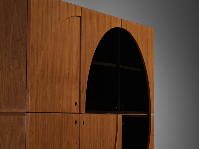 Nikol International Tall Post-Modern Sideboard in Walnut and Smoked Glass