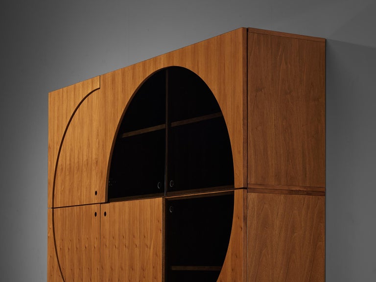 Nikol International Tall Post-Modern Sideboard in Walnut and Smoked Glass