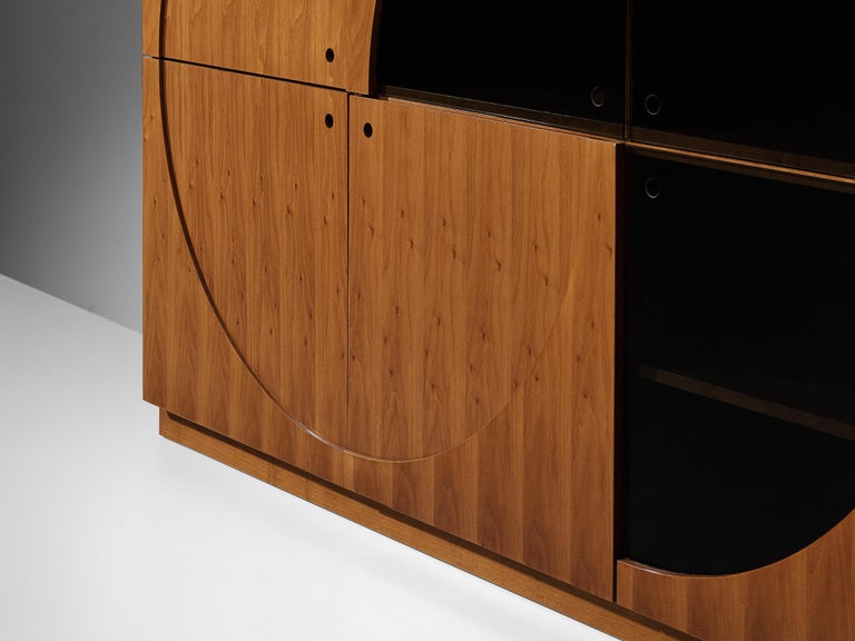 Nikol International Tall Post-Modern Sideboard in Walnut and Smoked Glass