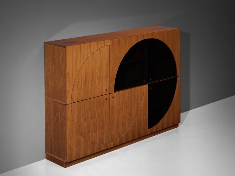 Nikol International Tall Post-Modern Sideboard in Walnut and Smoked Glass