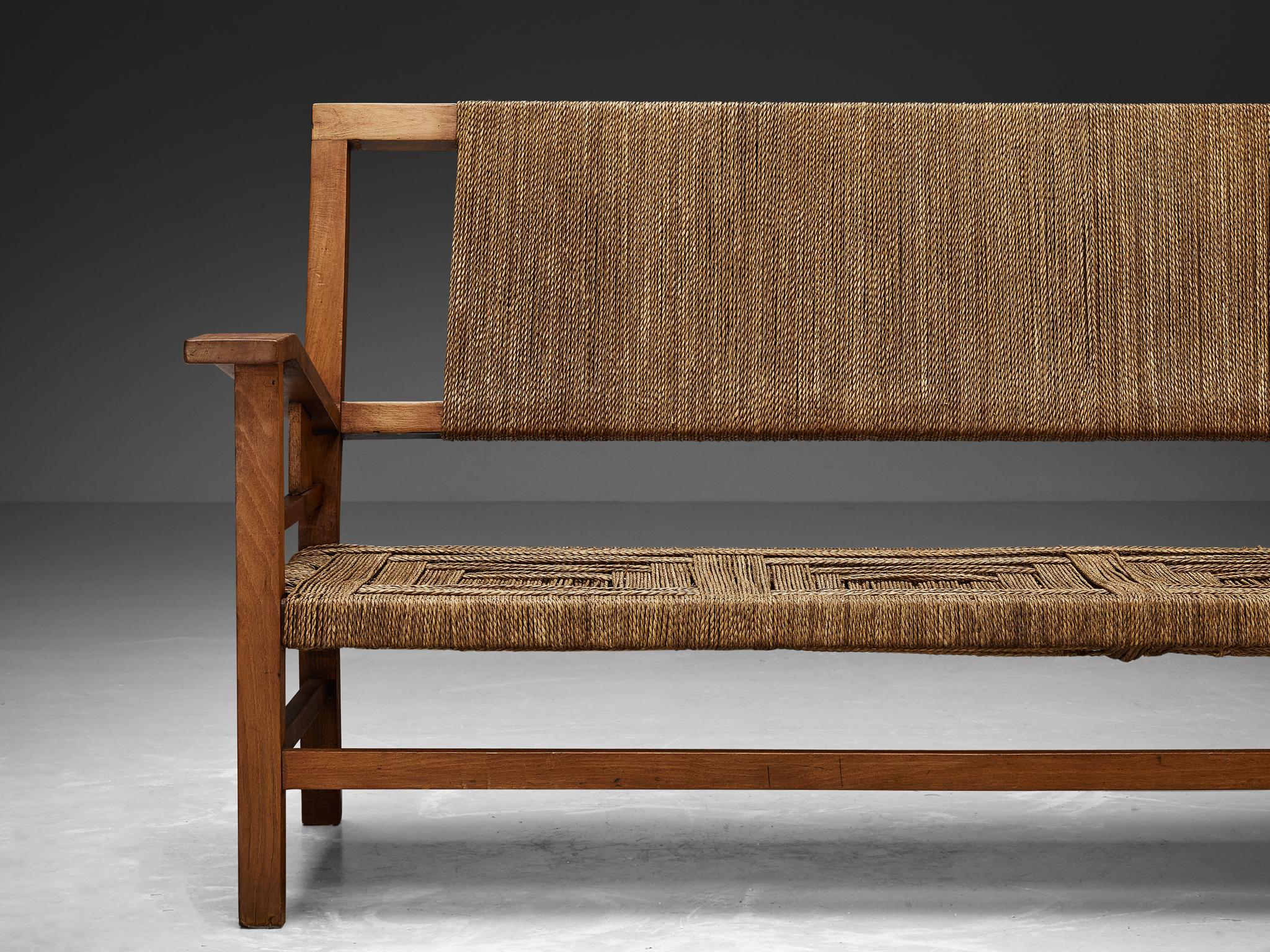 Francis Jourdain Sofa or Bench in Woven Straw and Wood