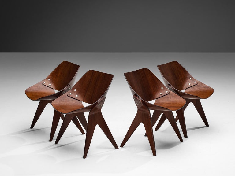 Gianni Moscatelli for Formanova Set of Four 'Bivalve 940' Dining Chairs Mahogany