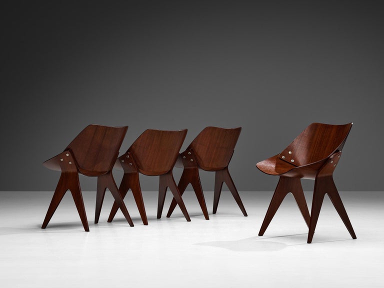 Gianni Moscatelli for Formanova Set of Four 'Bivalve 940' Dining Chairs Mahogany