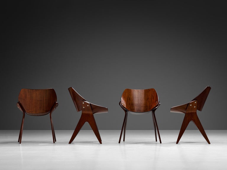 Gianni Moscatelli for Formanova Set of Four 'Bivalve 940' Dining Chairs Mahogany