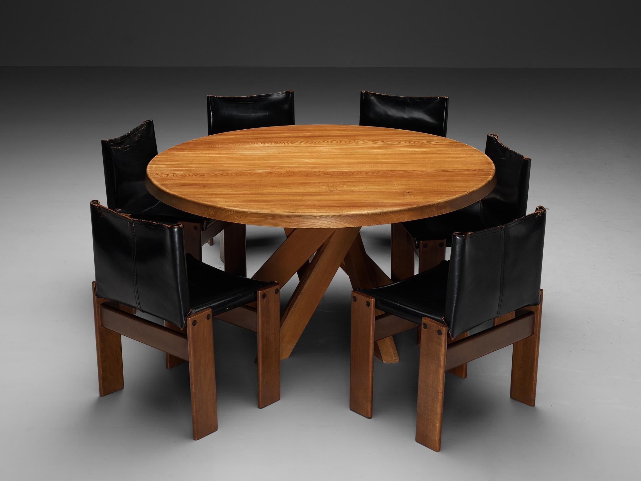 Early Pierre Chapo T21D Dining Table with Afra & Tobia Scarpa Monk Chairs