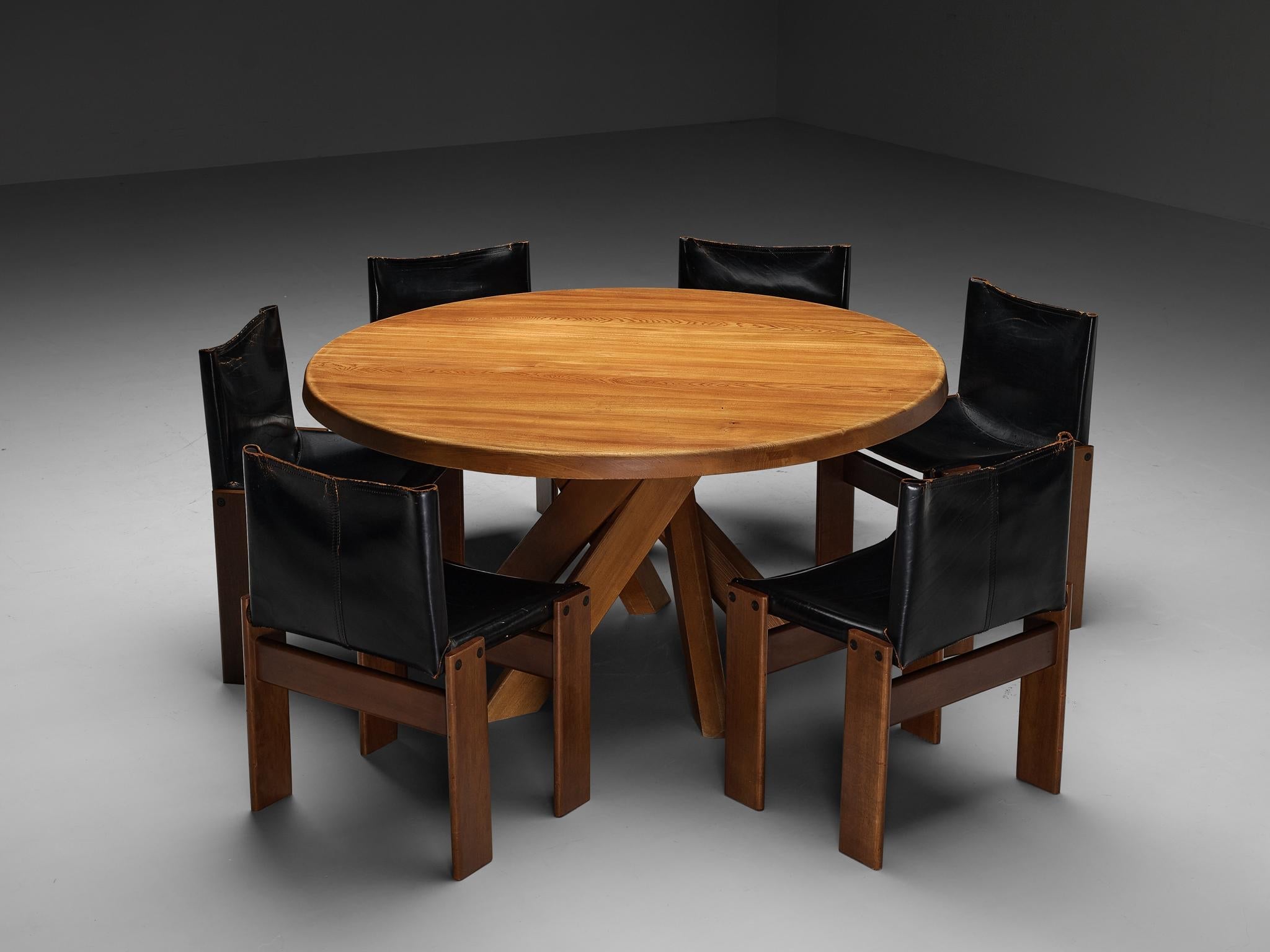 Early Pierre Chapo T21D Dining Table with Afra & Tobia Scarpa Monk Chairs