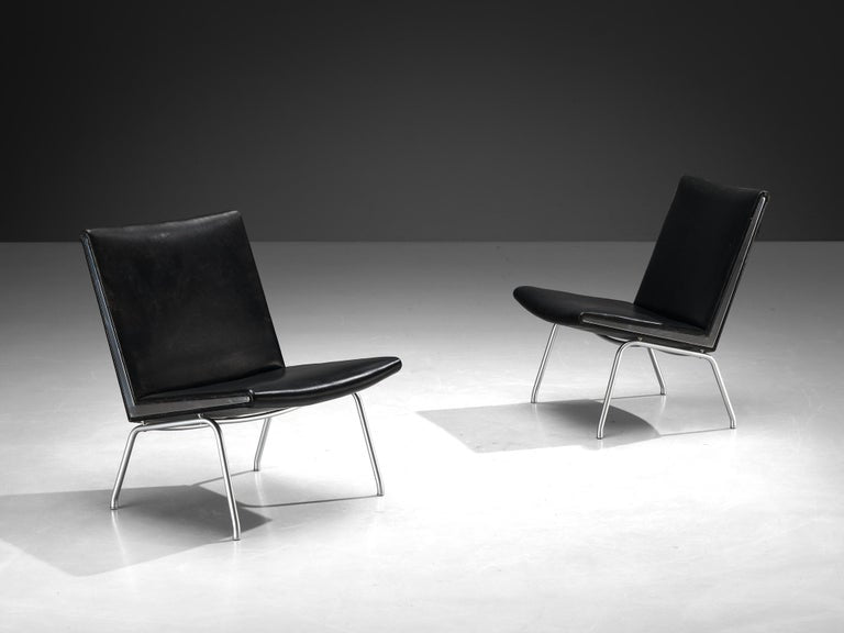 Hans J. Wegner for A.P. Stolen Pair of 'Airport' Chairs in Leather & Steel