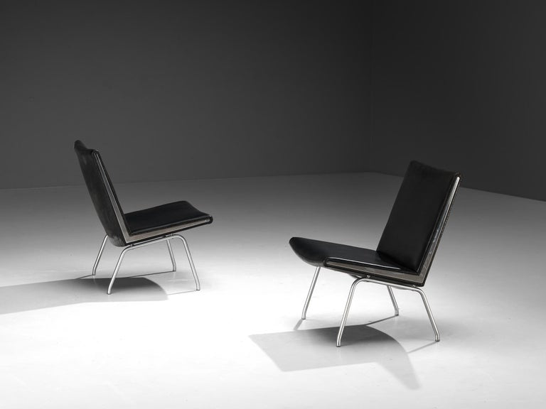 Hans J. Wegner for A.P. Stolen Pair of 'Airport' Chairs in Leather & Steel