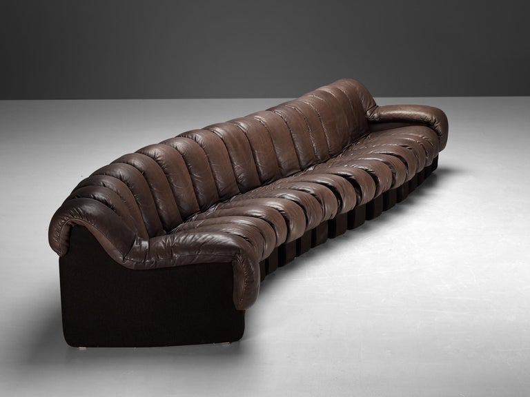 De Sede DS-600 'Snake' Sectional Sofa in Patinated Brown Leather