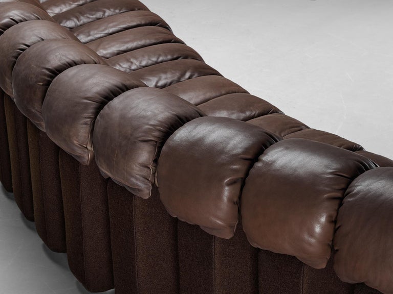 De Sede DS-600 'Snake' Sectional Sofa in Patinated Brown Leather