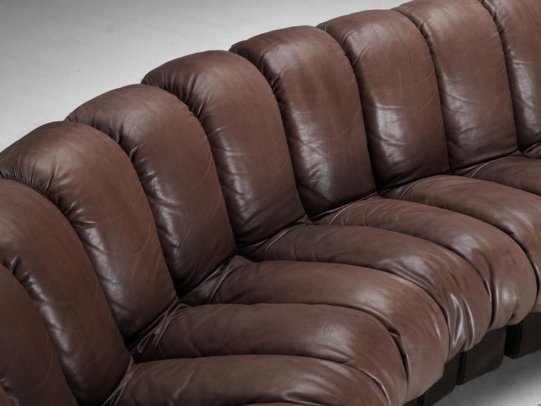 De Sede DS-600 'Snake' Sectional Sofa in Patinated Brown Leather