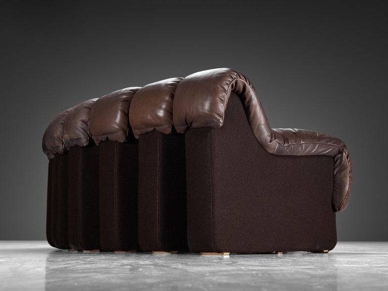 De Sede DS-600 'Snake' Sectional Sofa in Patinated Brown Leather