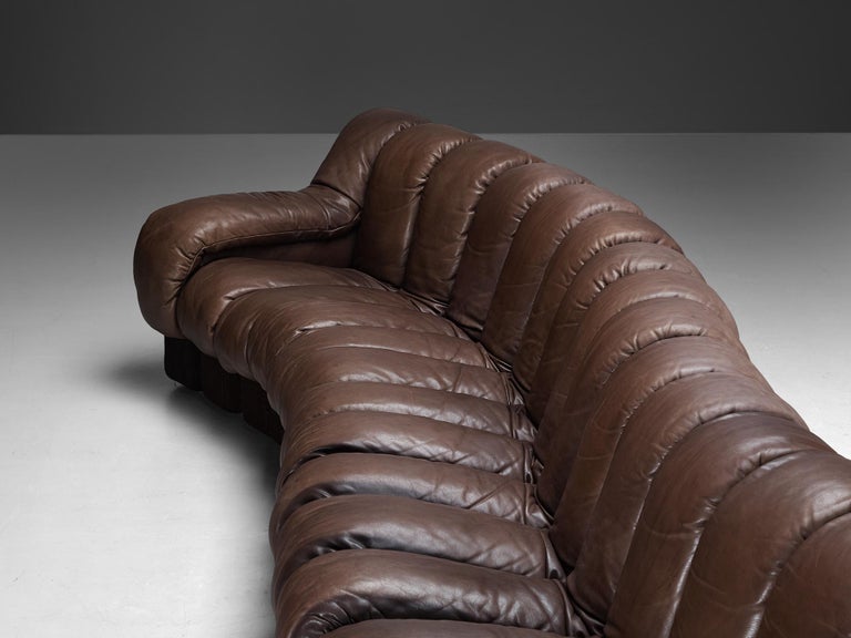 De Sede DS-600 'Snake' Sectional Sofa in Patinated Brown Leather