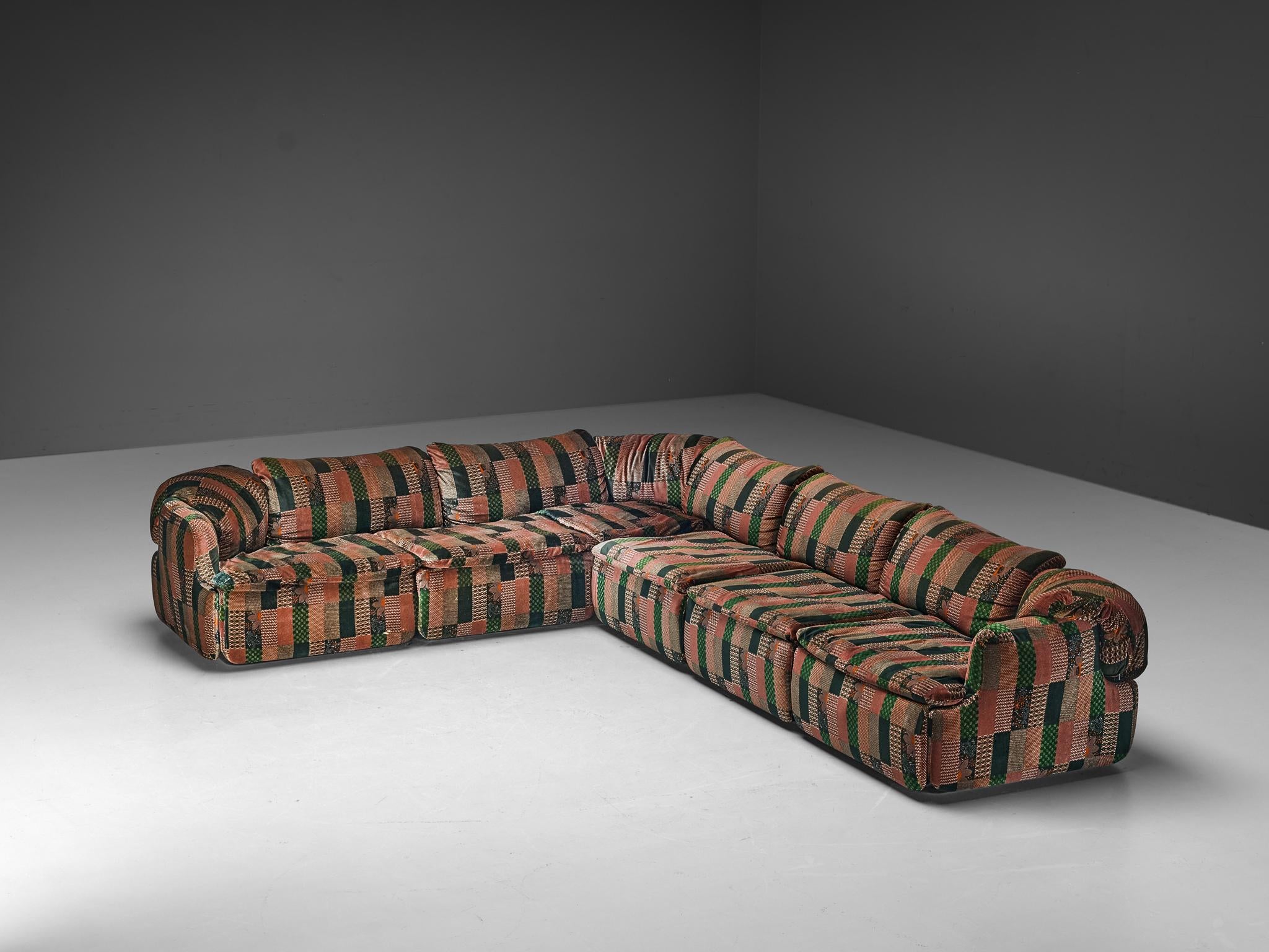 Alberto Rosselli for Saporiti Confidential Corner Sofa in Decorative Velvet