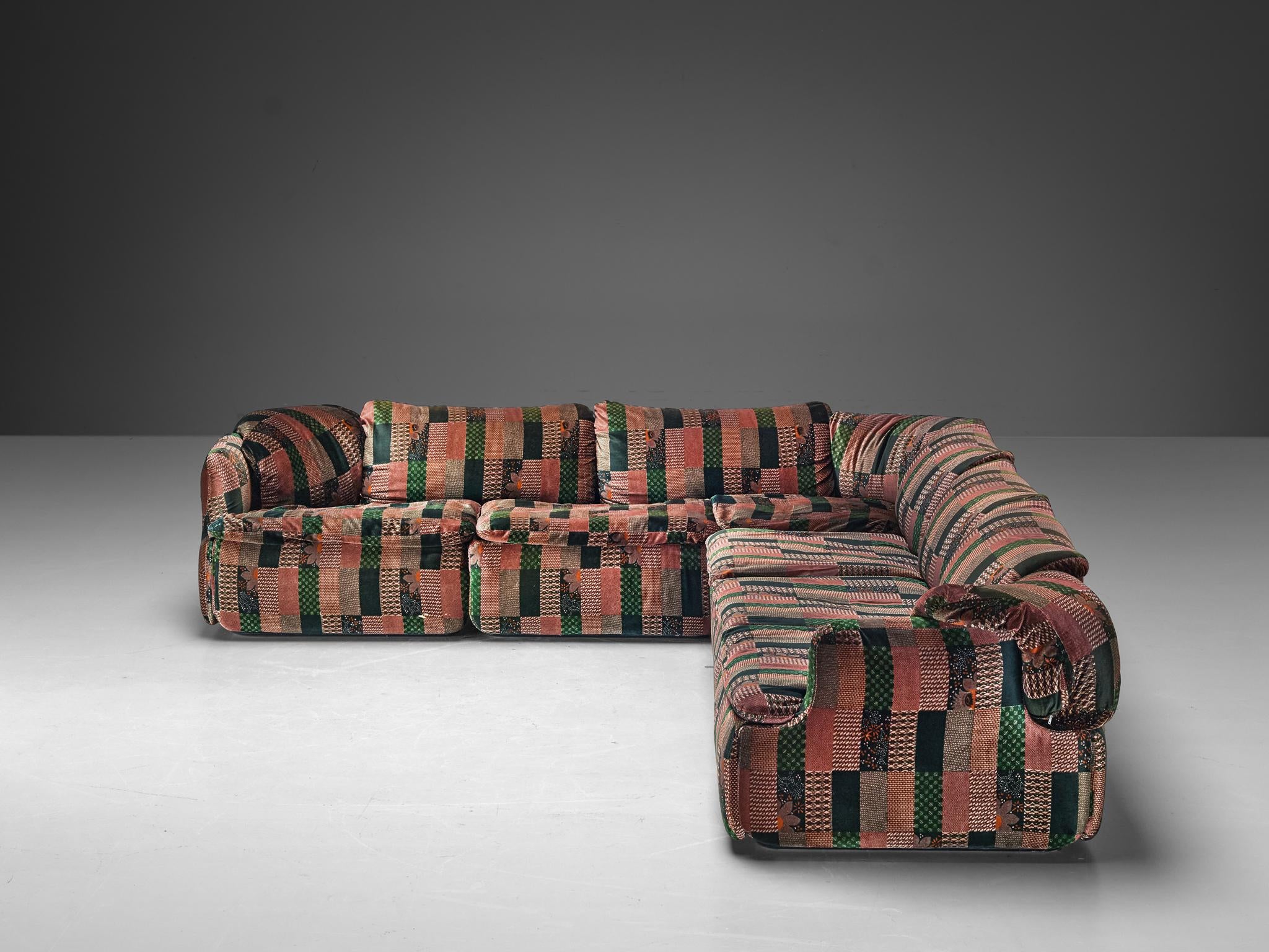 Alberto Rosselli for Saporiti Confidential Corner Sofa in Decorative Velvet