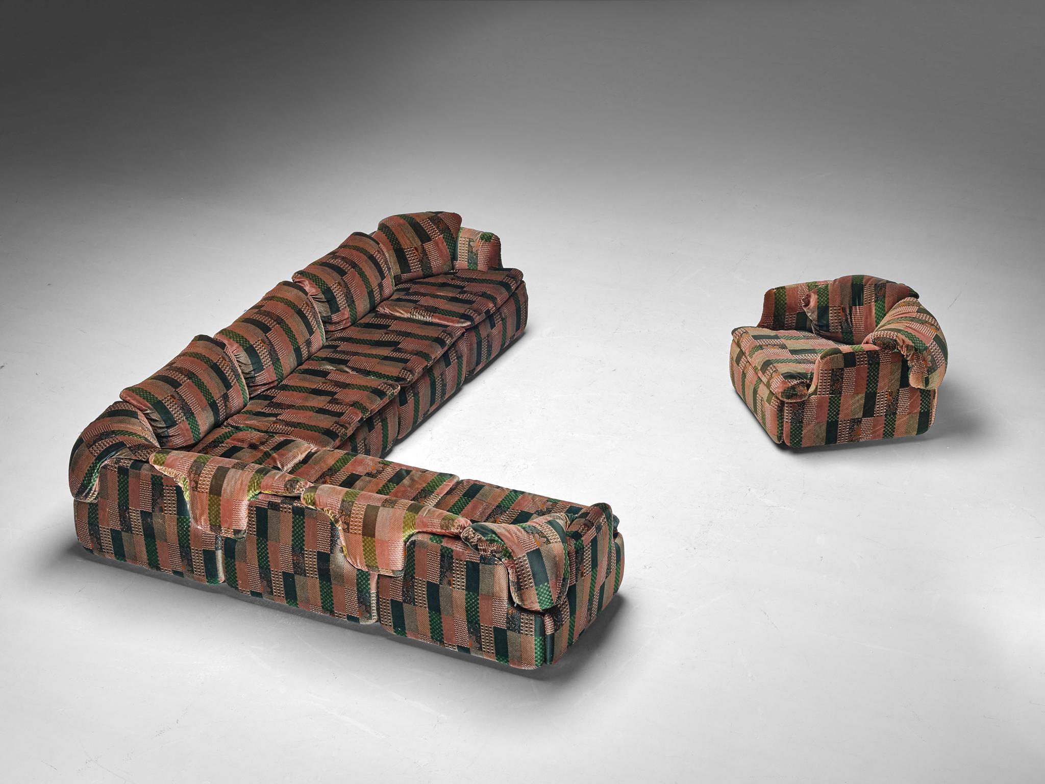 Alberto Rosselli for Saporiti Confidential Corner Sofa in Decorative Velvet