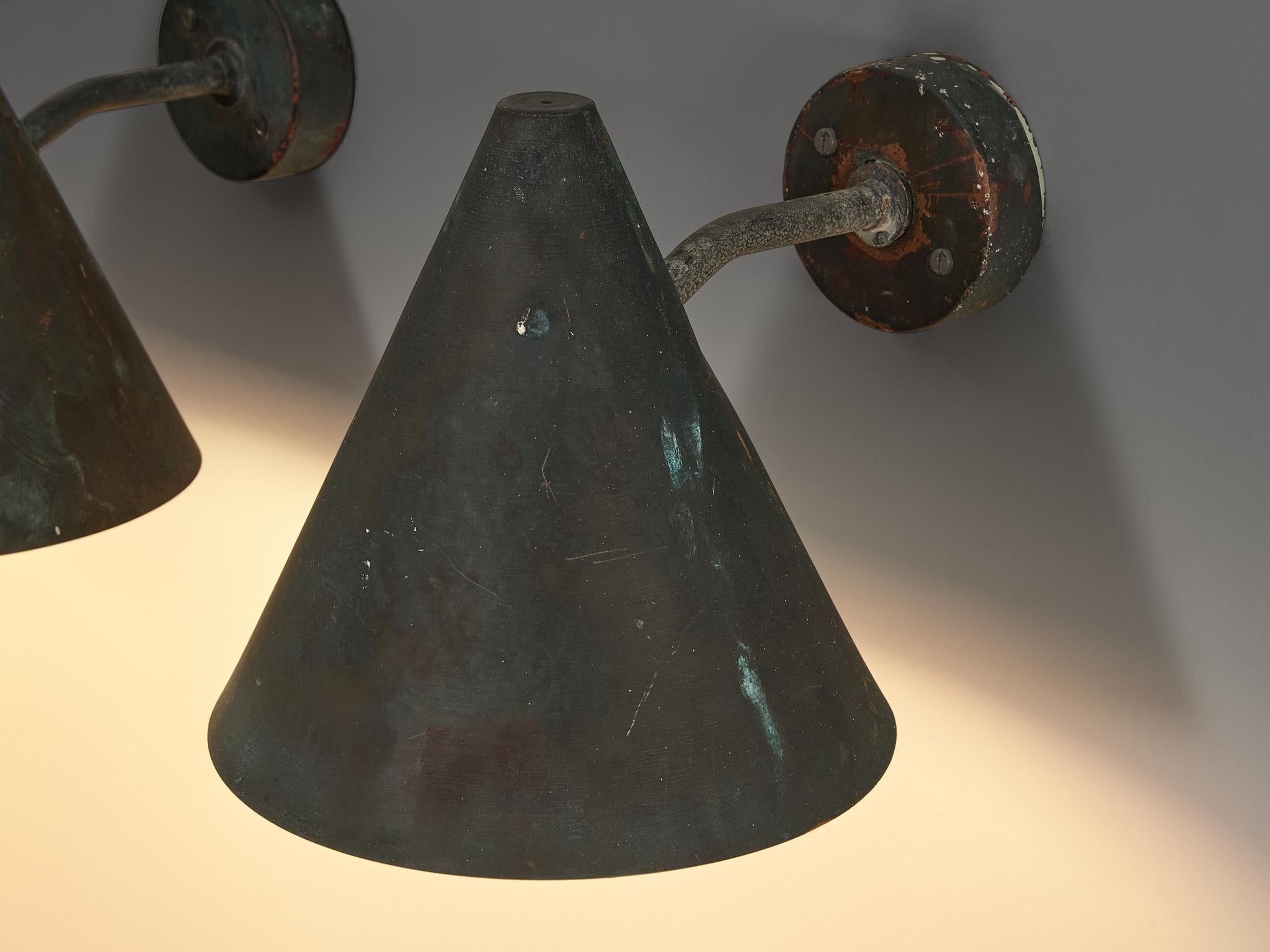 Hans-Agne Jakobsson 'Tratten' Wall Lights in Patinated Copper