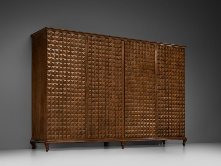 Italian Wardrobe or Sideboard With Diamond Patterned Doors in Chestnut 1950s